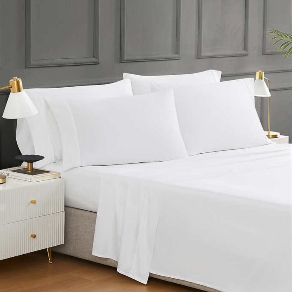 Hotel Signature Sateen King 6 Piece Sheet Set, White,  NWT